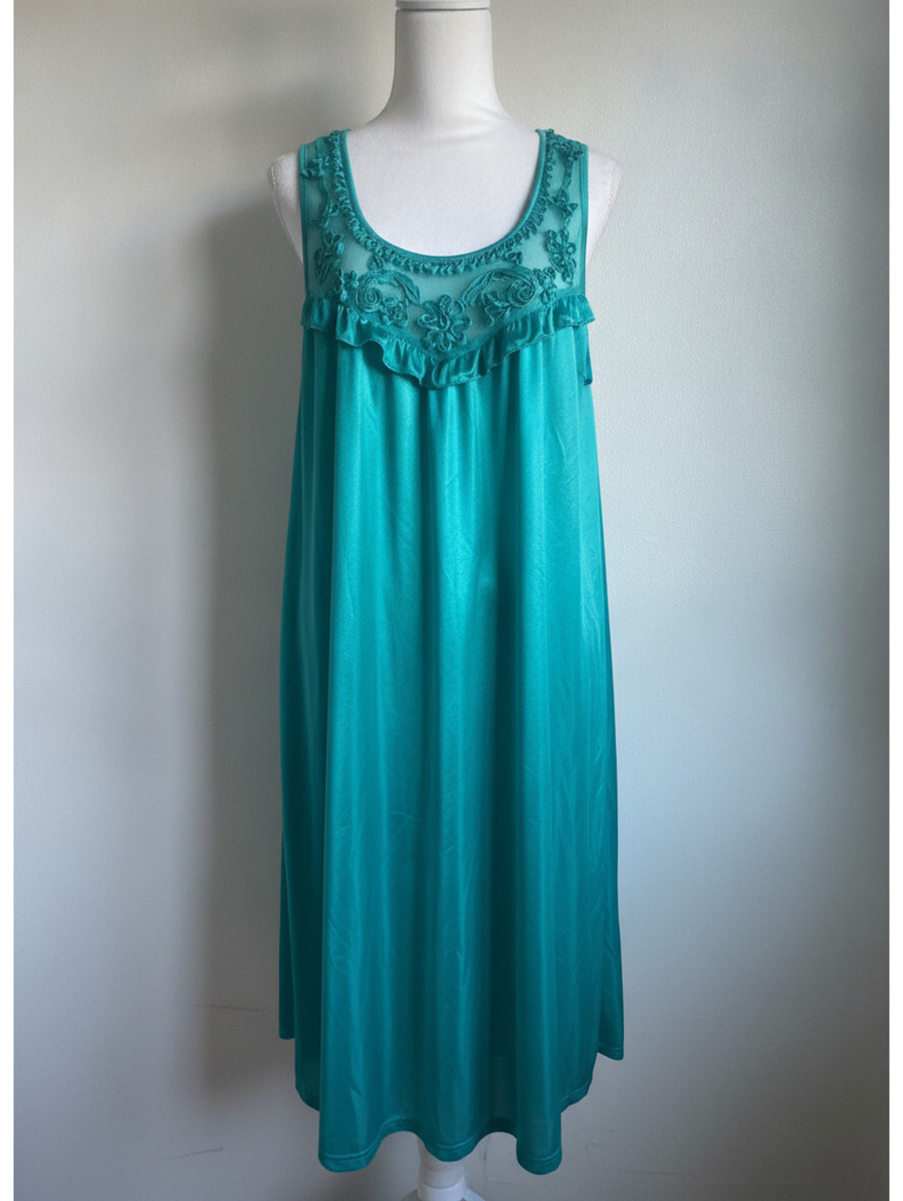 Bella Marte vintage teal slip dress fairycore artsy midi mesh floral dress large